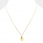 Hamsa Hand Sapphire Gems Pendant Gold Tone Necklace Set